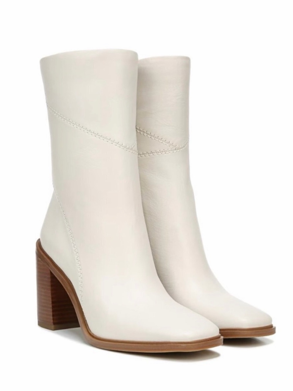 Franco Sarto Stevie Cream Leather Mid-Calf Block Heel Boots 9.5 like new